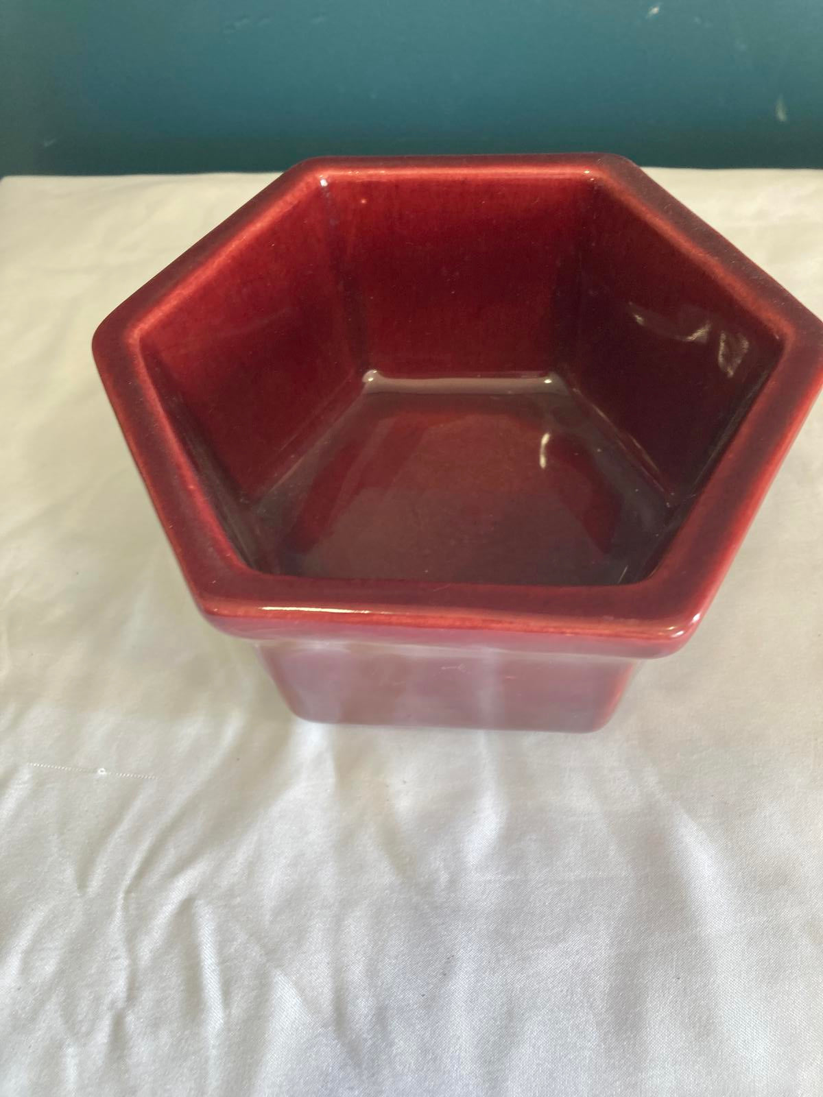 Vintage Haeger USA Pottery Pentagon Bowl Deep Red | MCM Ceramic Planter
