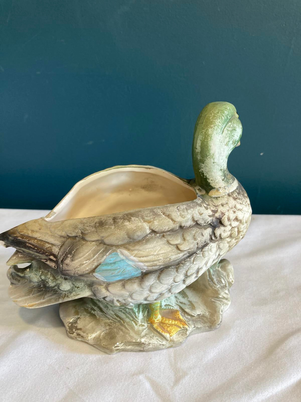 Vintage Painted Ceramic Duck Planter