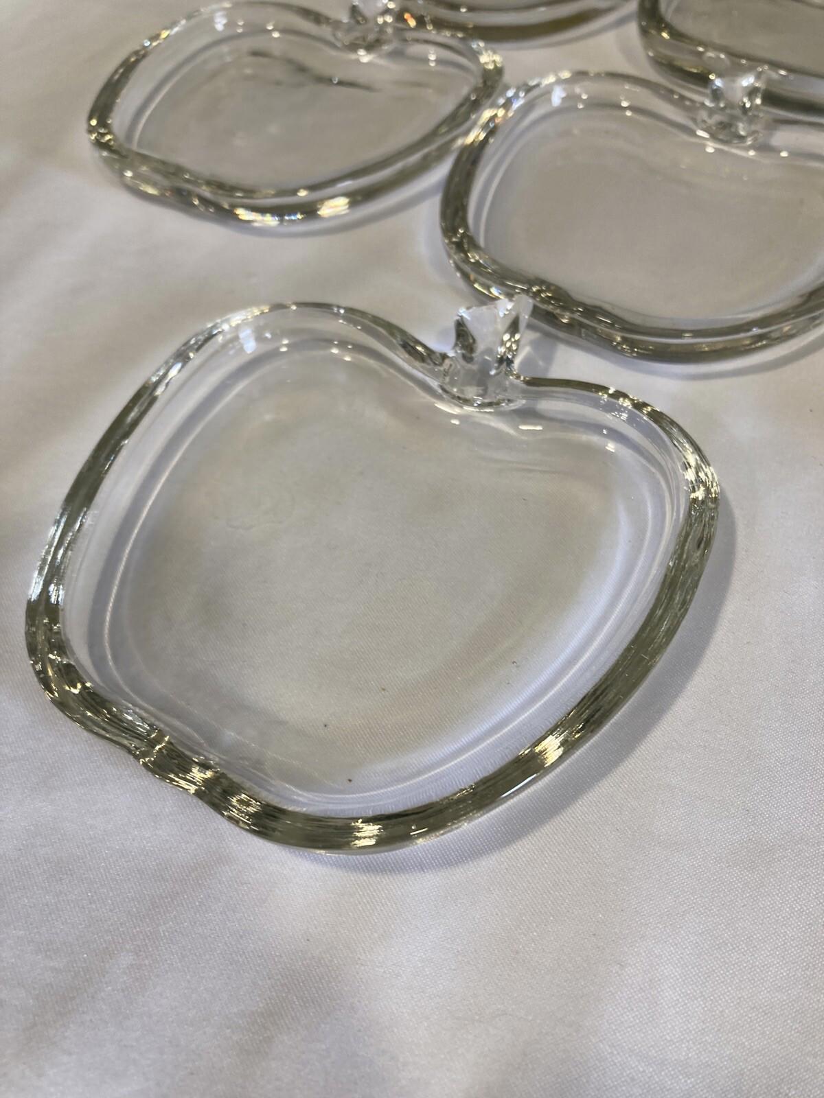 Vintage Mid-Century Clear Glass Apple Coaster or Ashtray Set of 7