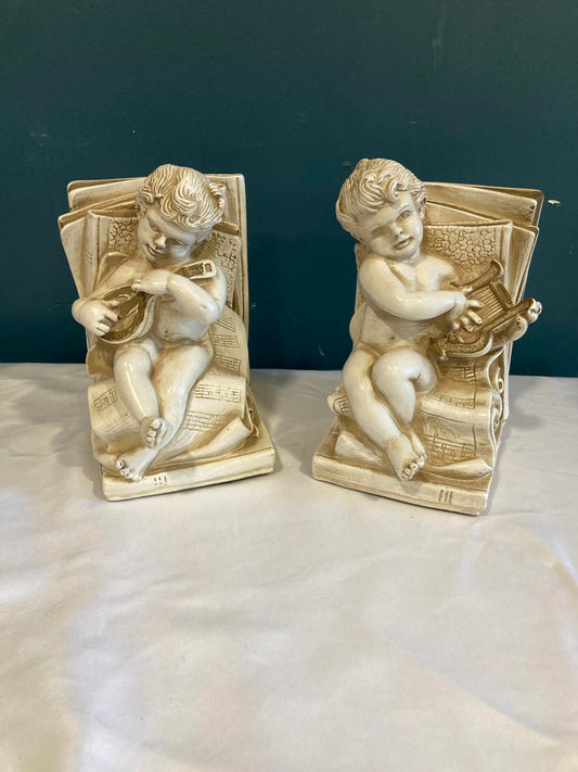 Cherub Musician Bookends by Universal Statuary Corp– Lute & Lyre – Vintage Finds