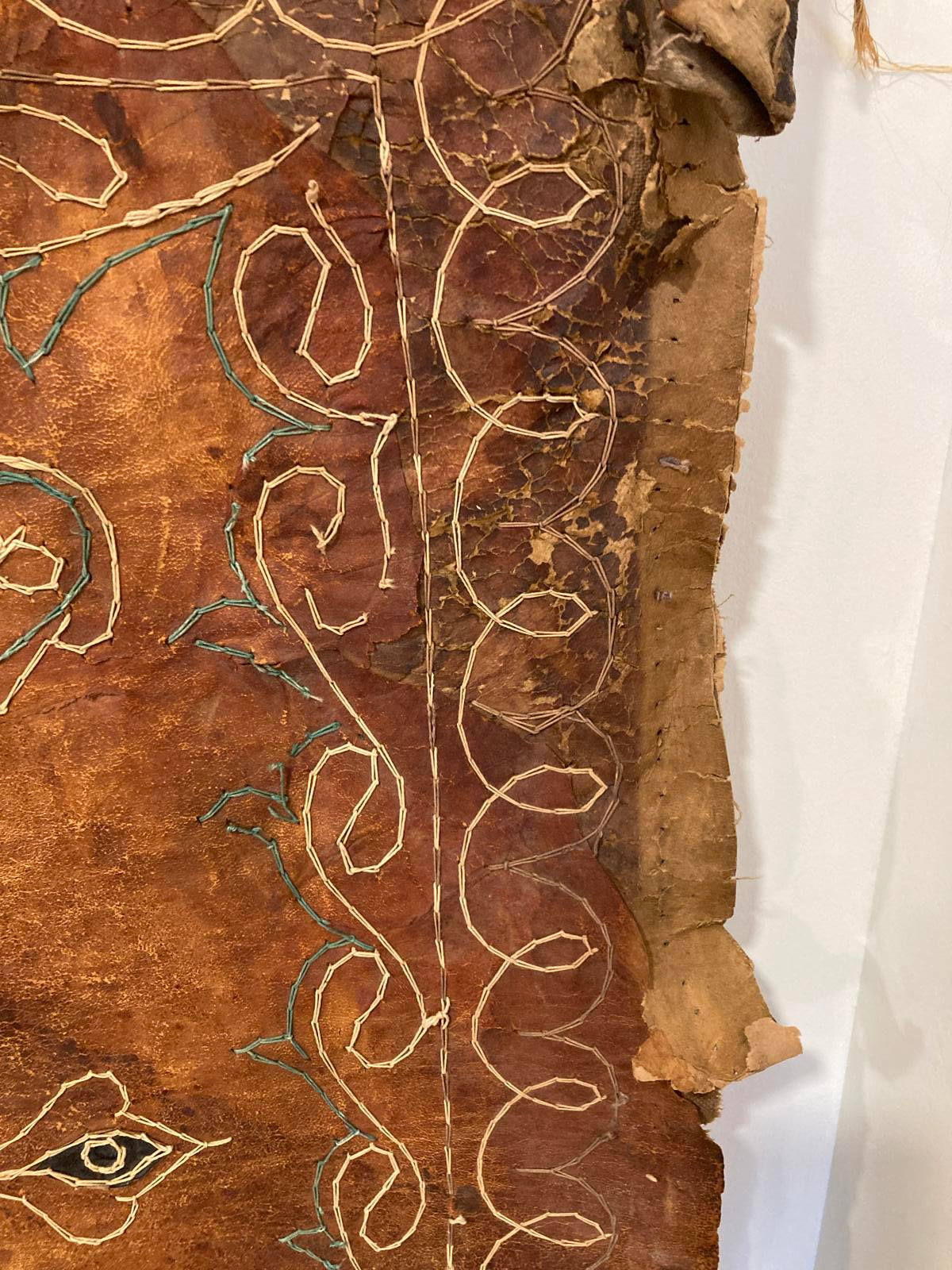 Vintage Handcrafted Leather Wall Hanging | Primitive Rustic Tapestry