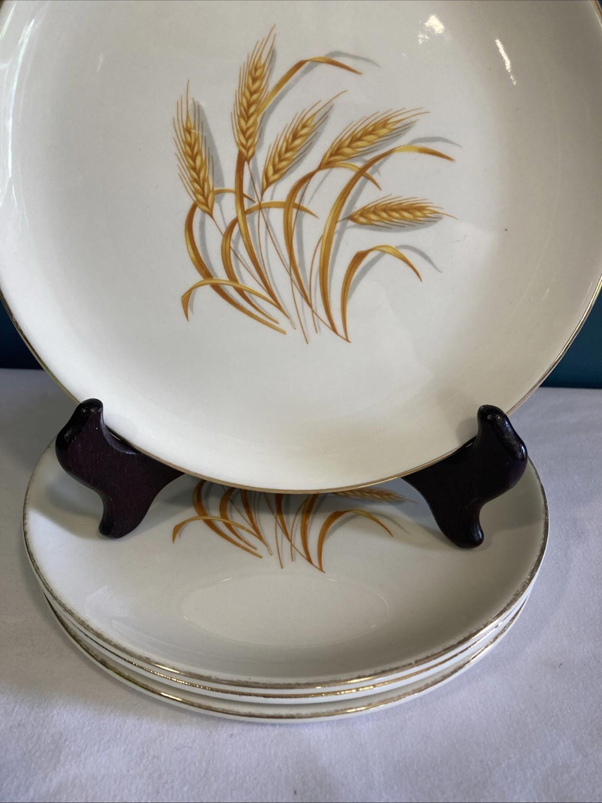 Homer Laughlin Golden Wheat Salad Plates Set of 4, 7.25” 22K Gold Trim Made in USA