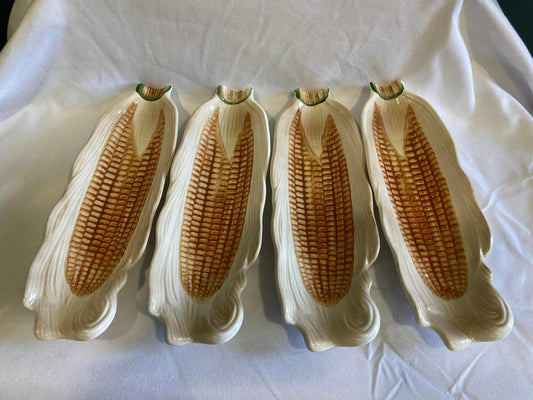 Ceramic Corn on the Cob Dishes, Set of 4 Corn Shaped Plates