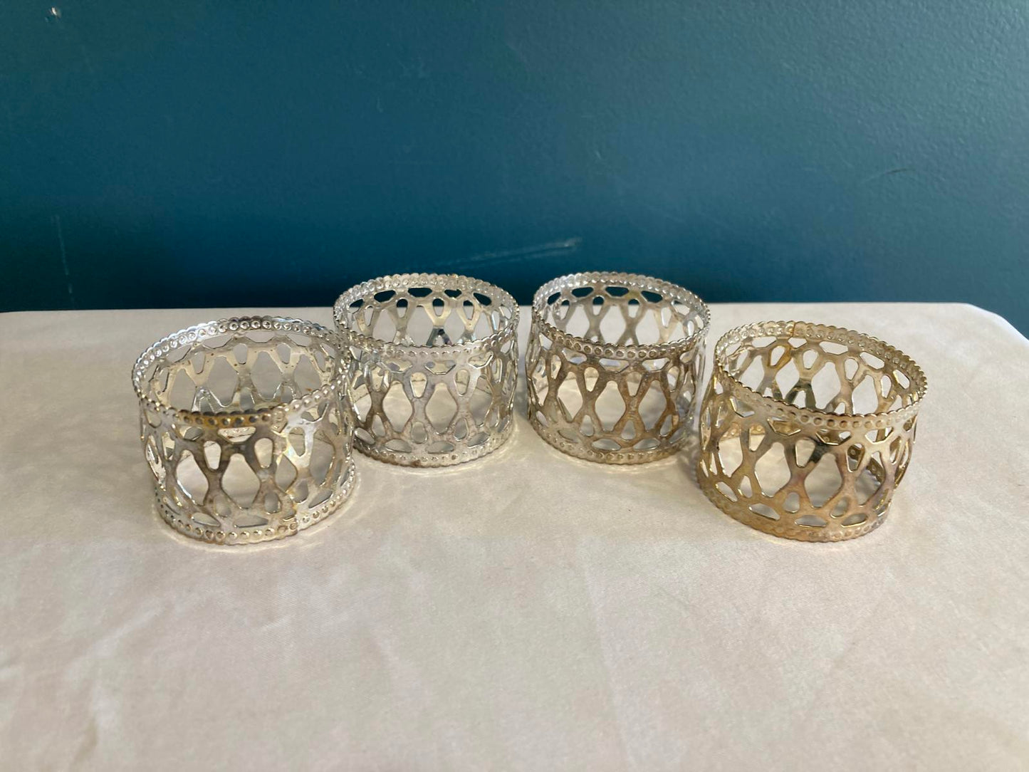 Vintage Silverplate Openwork Filigree Napkin Rings Set of 4