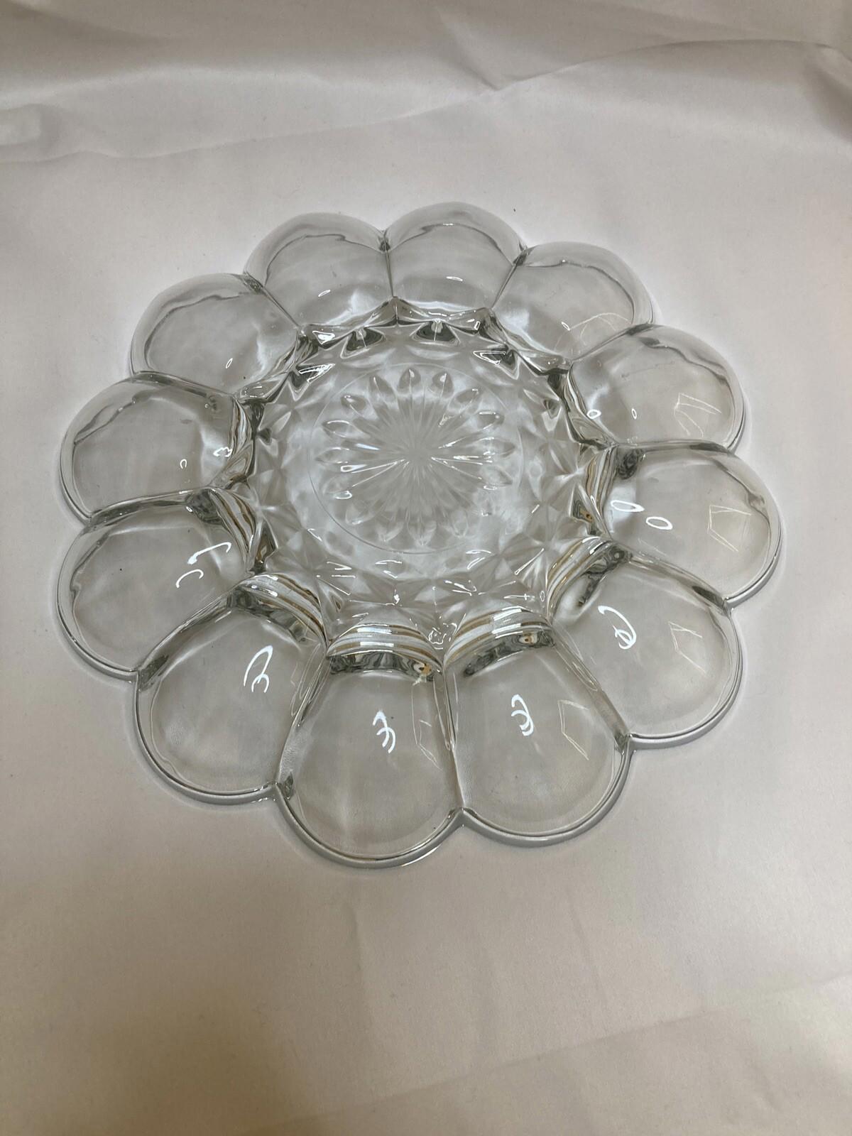 Vintage Anchor Hocking Fairfield Deviled Egg Plate, Clear Glass Egg Platter