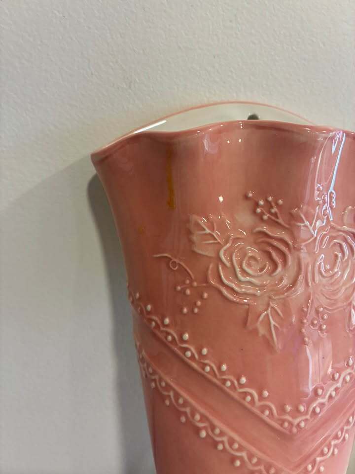 Pink Ceramic Floral Wall Pocket Vase Planter
