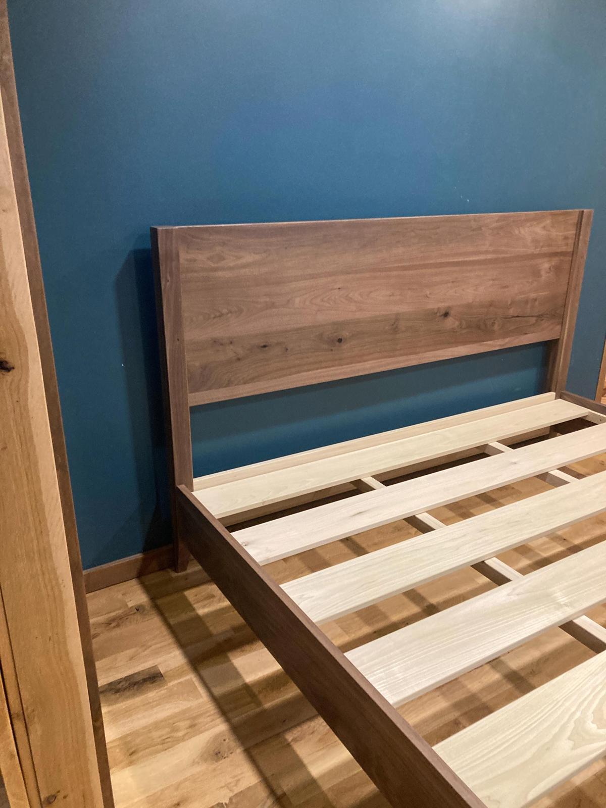 Handmade Solid Walnut Bed Frame – Modern Hardwood Platform Bed with Slatted Support