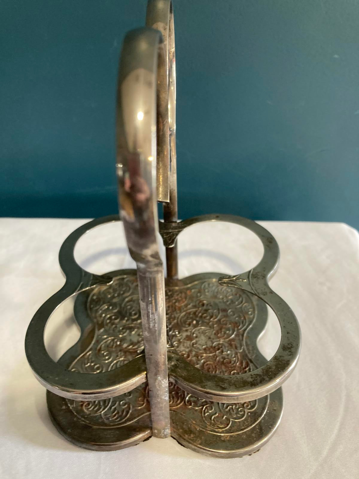 Vintage Silverplate Double Ring Condiment Holder Stand