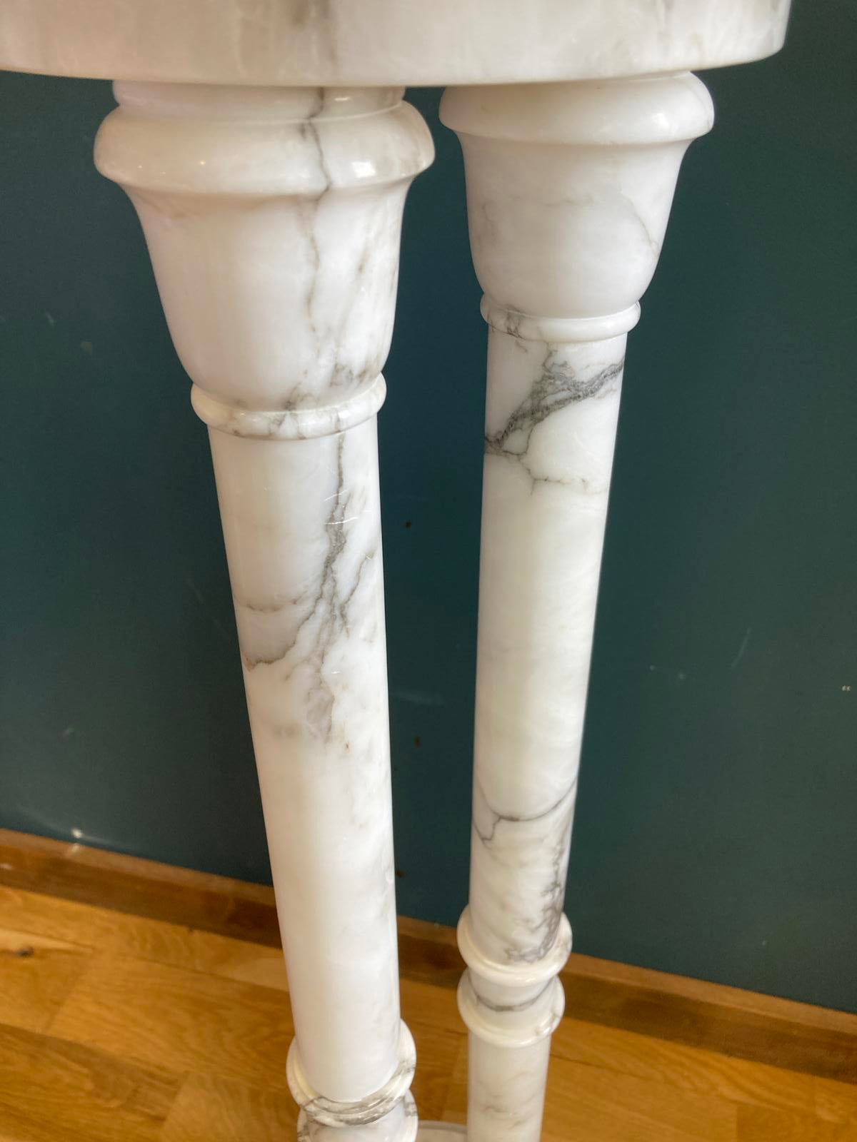 Vintage White Italian Marble Pedestal Stand with Three Columns