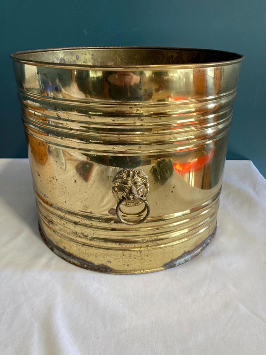 Vintage Rare Lion Head English Brass Planter