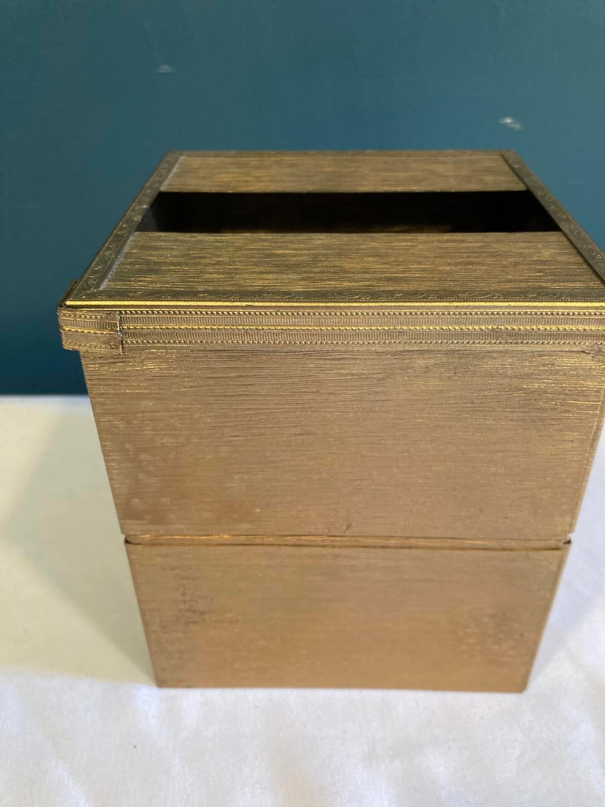 Hollywood Regency Gold Metal Tissue Box Cover with Raised Rose Detail