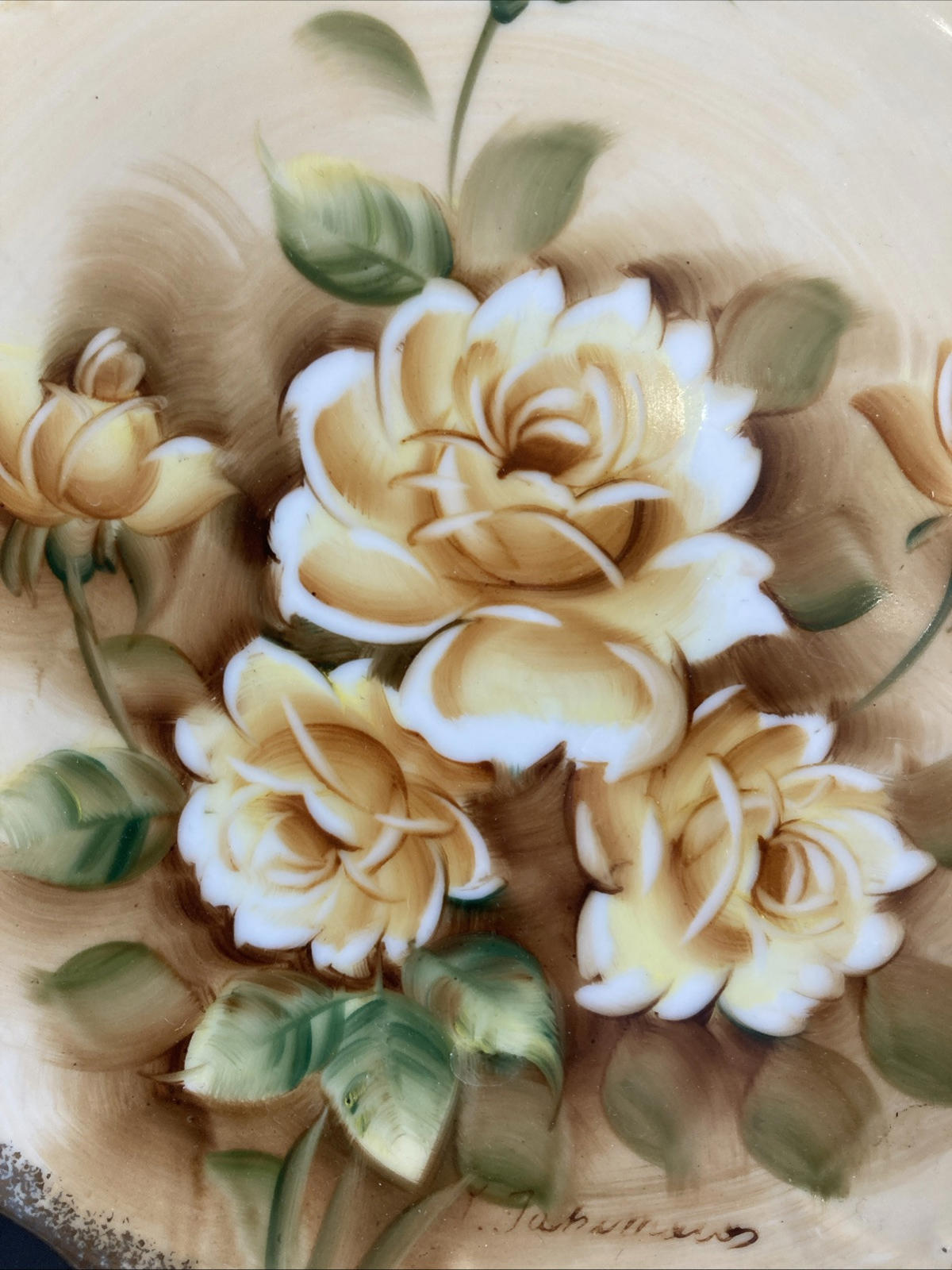 Vintage Handpainted Enesco Yellow Rose Floral Collector Plate 8.75"
