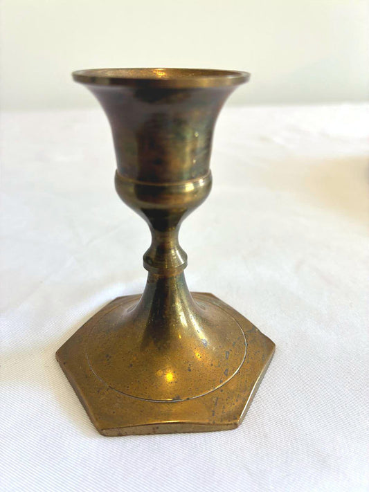 Vintage Brass Candlestick Holder Hex Base Rustic Brass Candle Holder