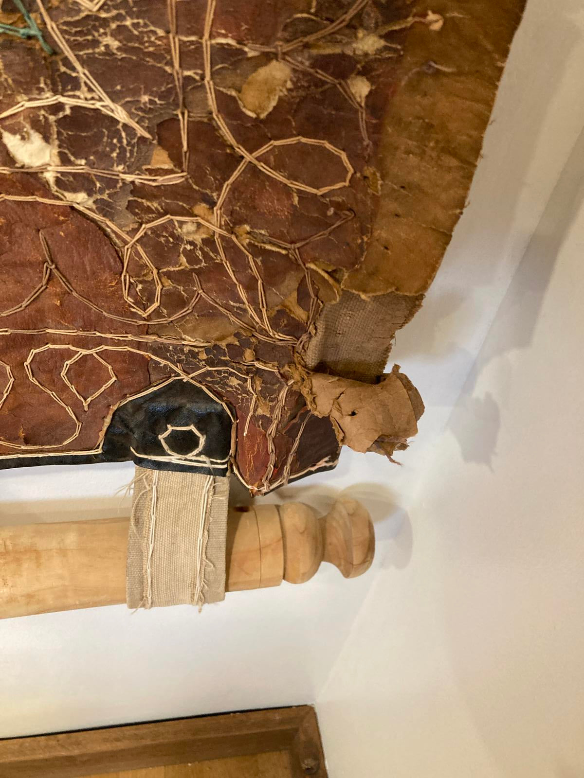 Vintage Handcrafted Leather Wall Hanging | Primitive Rustic Tapestry