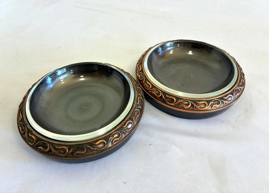 Vintage L.E. Mason Bronze Coasters with Glass Inserts, Set of 2