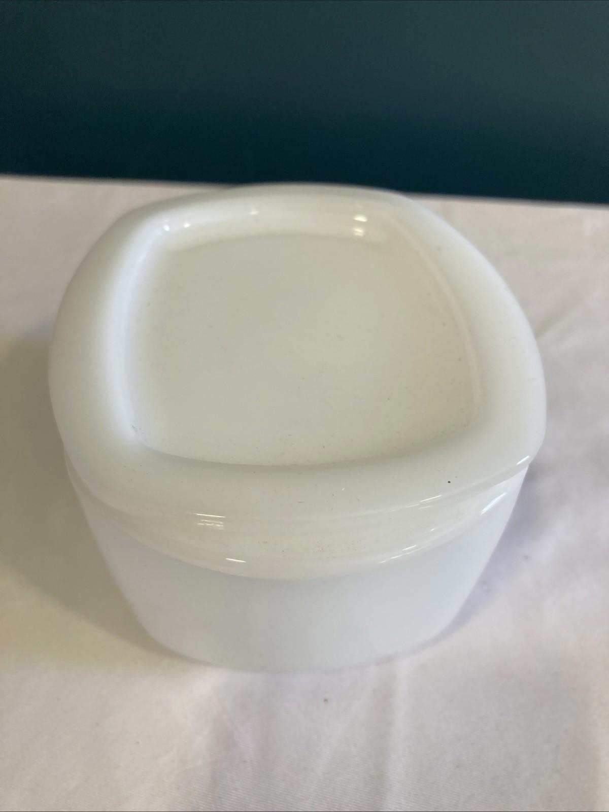 Vintage Fire King White Milk Glass 4" Oven Refrigerator Dish with Lid