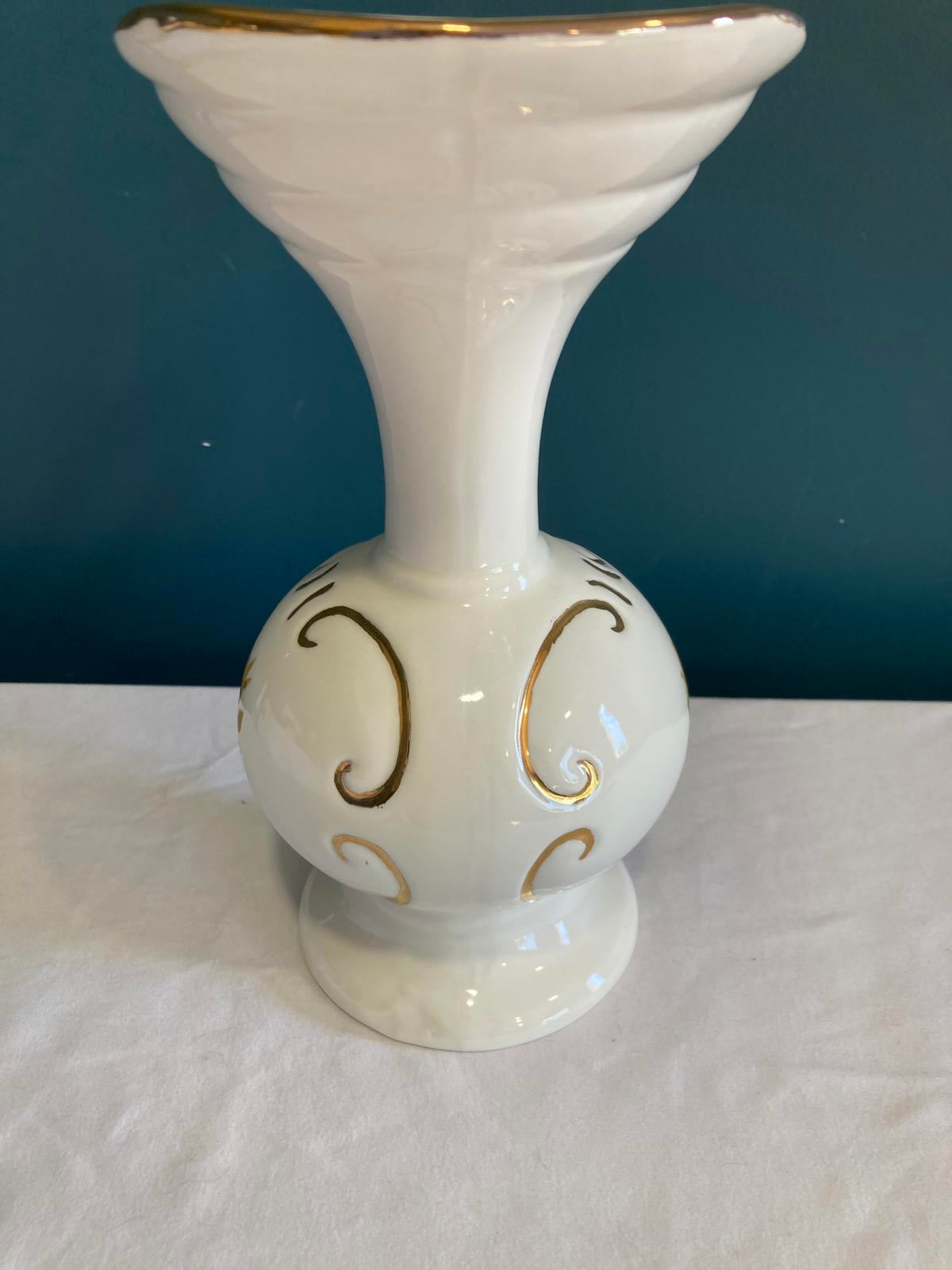 Porcelain Pitcher Vase with Gold Trim and Floral Design – Elegant Vintage Finds