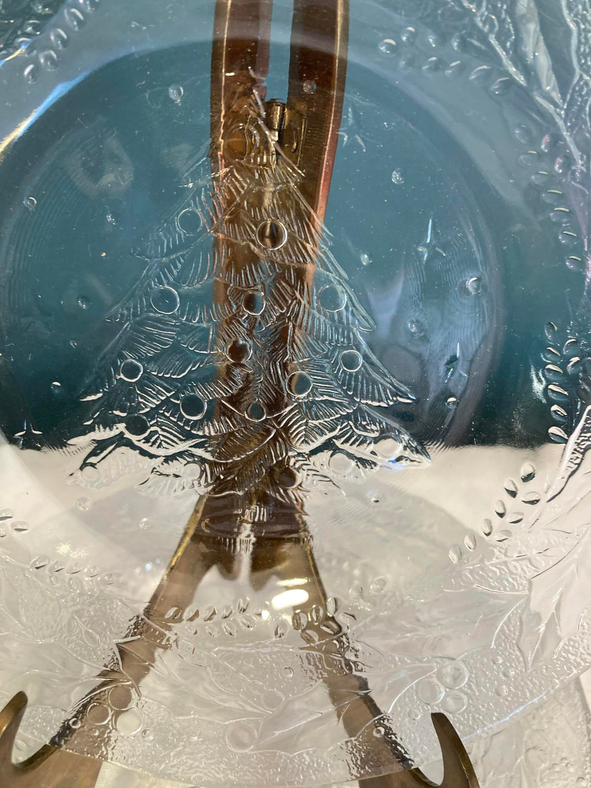 Vintage Christmas Tree Glass Plates Set of 4, Holiday Serving Dishes Made in USA