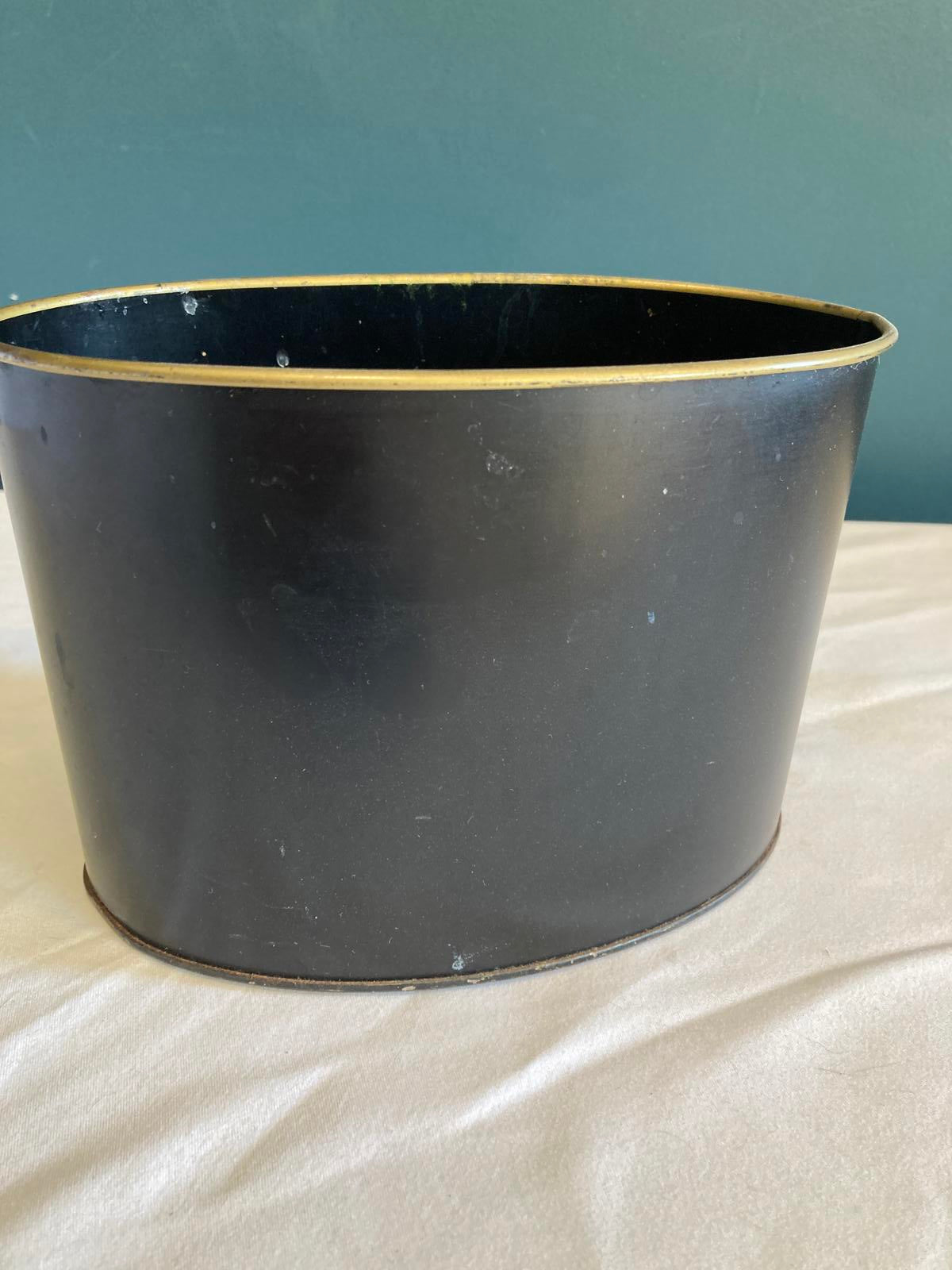 Vintage Toleware Small Oval Peacock Cachepot or Planter