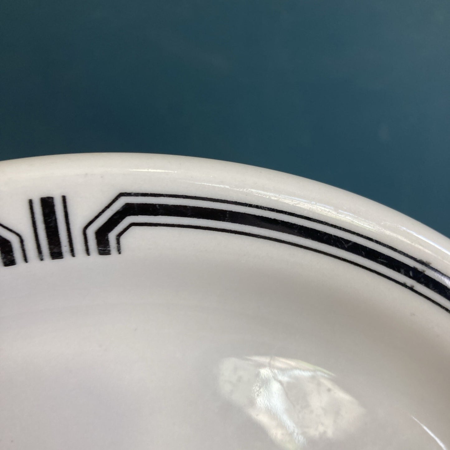 Vintage Shenango China Restaurant Ware Dinner Plate 9 Inch Black Geometric Border Anchor Hocking New Castle PA Diner China
