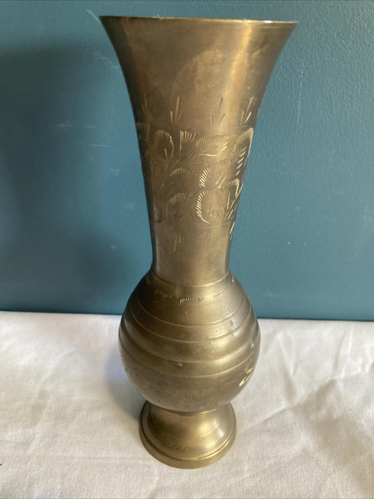 Vintage Etched Solid Brass Vase