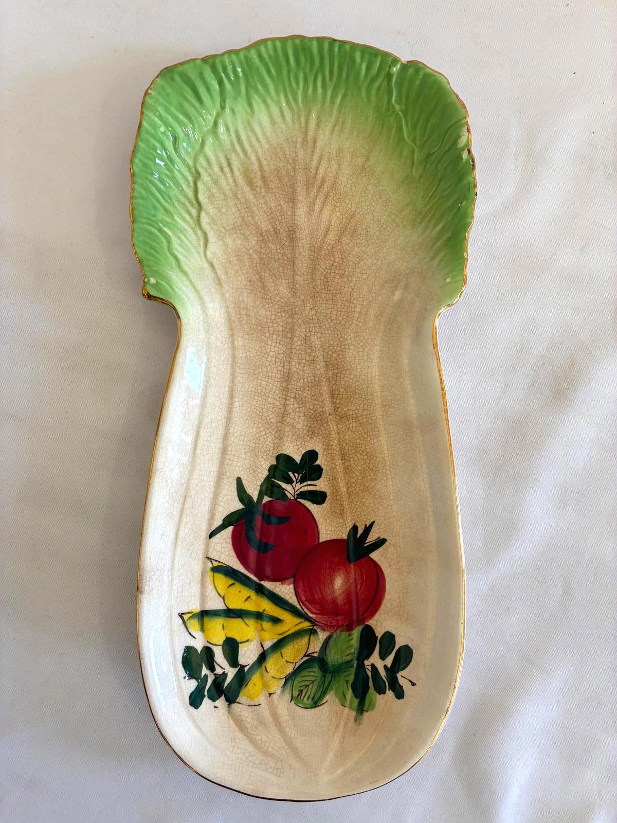 Vintage Ceramic Celery Dish, Hand Painted Vegetable Serving Tray Mid-Century