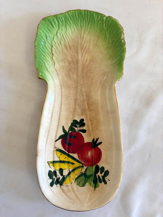 Vintage Ceramic Celery Dish, Hand Painted Vegetable Serving Tray Mid-Century