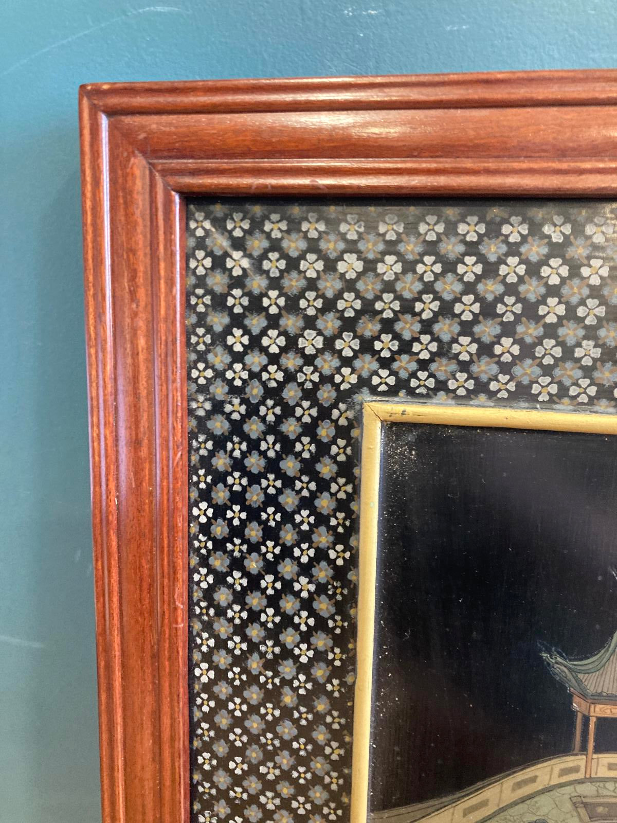 Vintage Asian Stone Inlay Wall Art with Wood Frame