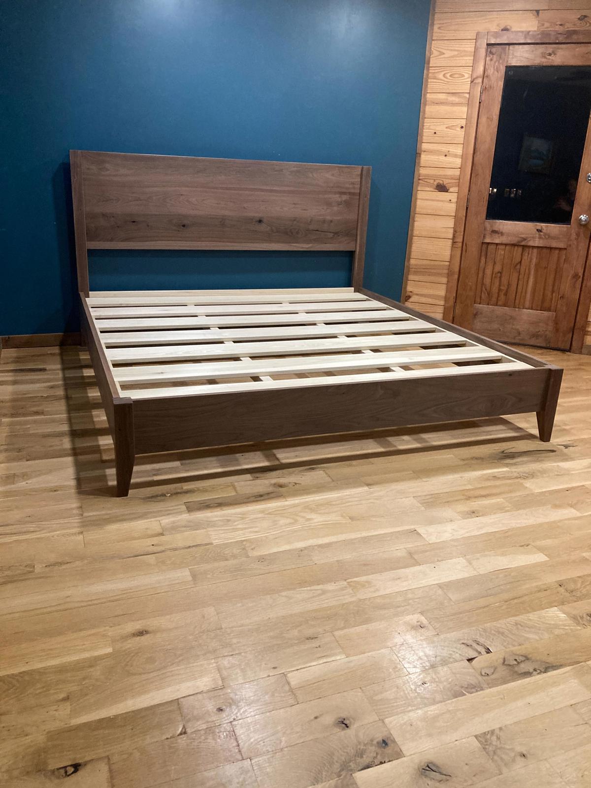Handmade Solid Walnut Bed Frame – Modern Hardwood Platform Bed with Slatted Support