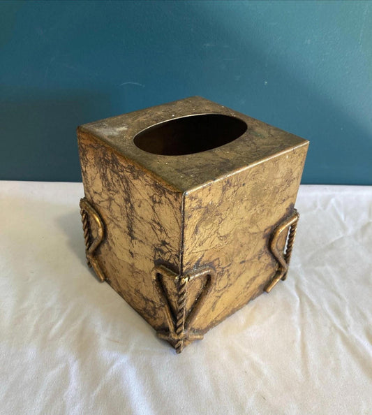 Vintage Gold Tissue Box With Twisted Metal Rope Edges