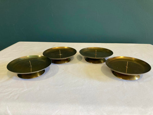 Set of 4 Vintage Brass Low Footed Plate Candle Holders Made in West Germany