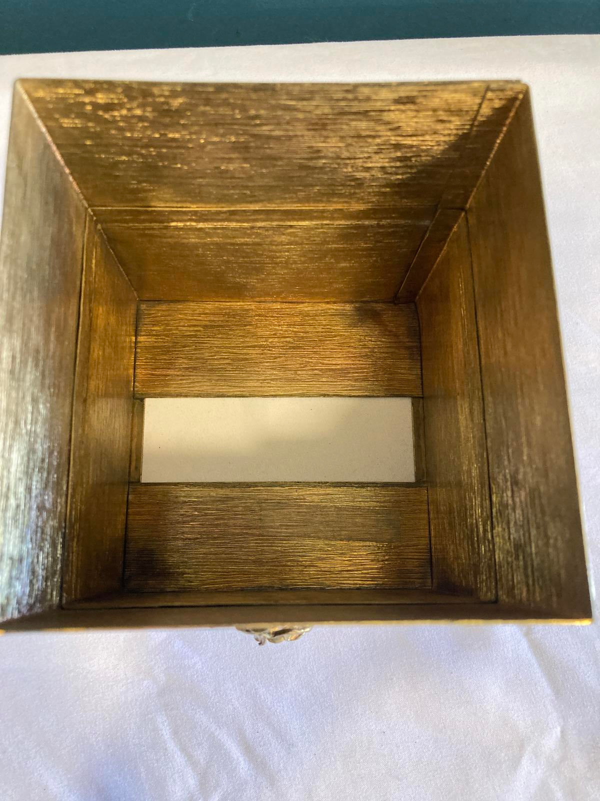 Hollywood Regency Gold Metal Tissue Box Cover with Raised Rose Detail