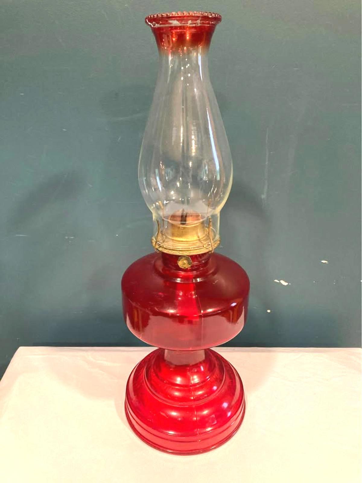 Antique Ruby Red Eagle Oil Lamp