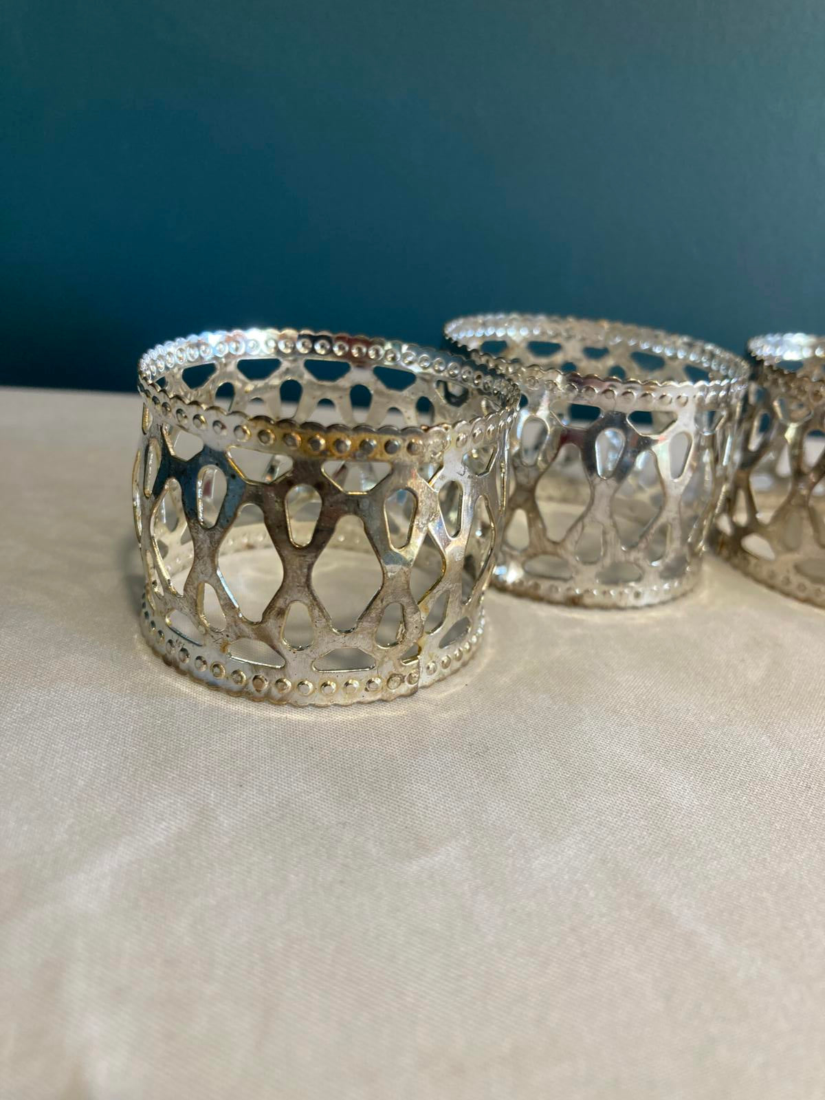 Vintage Silverplate Openwork Filigree Napkin Rings Set of 4