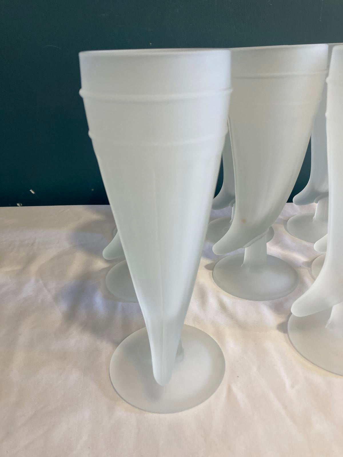 Vintage Frosted Horn Pilsner Glasses, Set of 8 Mid Century