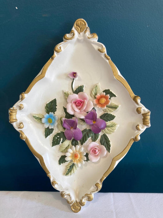 Vintage Lefton Ceramic Flower Wall Decor with Gold Edges
