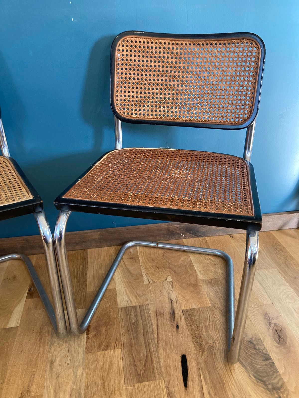 Pair of Mid-Century Modern Chrome & Cane Cantilever Dining Chairs –Vintage Finds