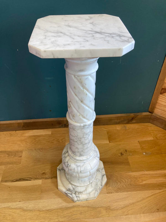 White Italian Marble Pedestal Stand with Twisted Column