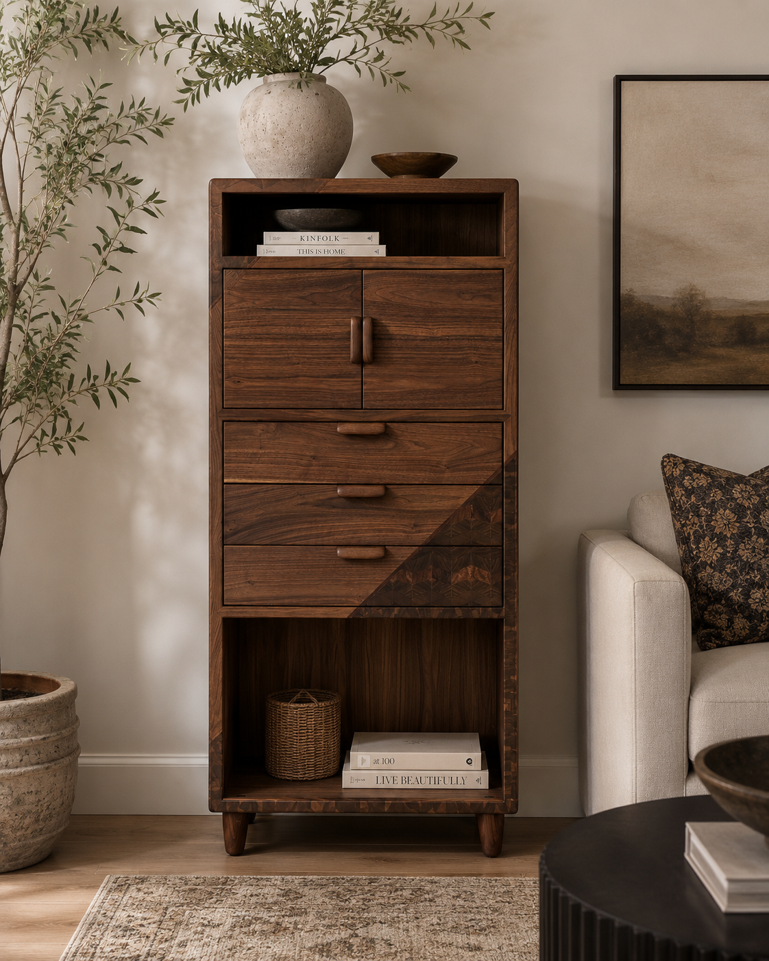Handmade Walnut Media Cabinet | Modern Solid Wood Storage Cabinet | Custom Audio Cabinet | Mid Century Modern Furniture