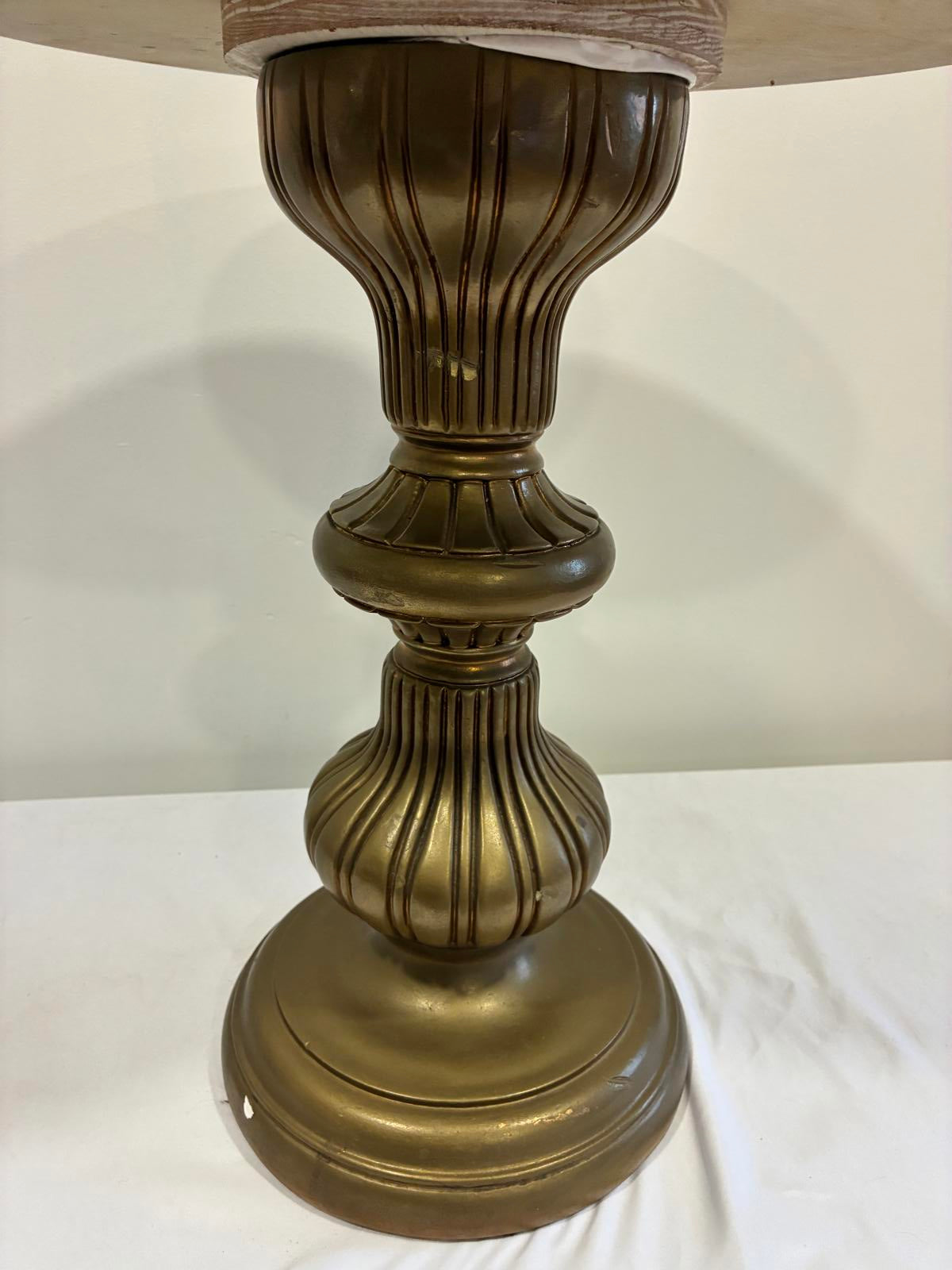 Vintage Italian Marble Top Pedestal Plant Stand with Gold Plaster Base