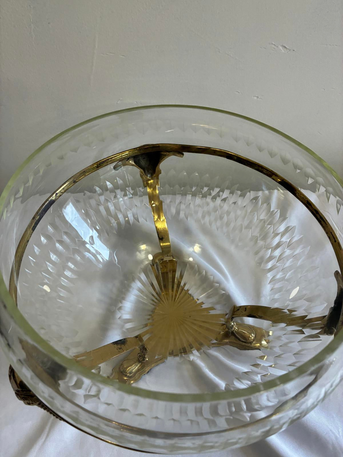 Vintage Brass Ram Head Glass Bowl Centerpiece Hollywood Regency Footed Bowl