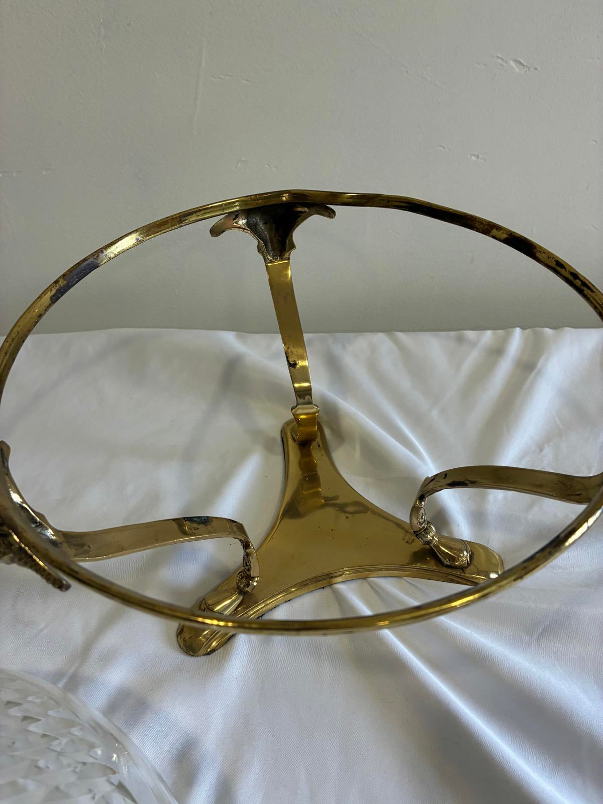 Vintage Brass Ram Head Glass Bowl Centerpiece Hollywood Regency Footed Bowl