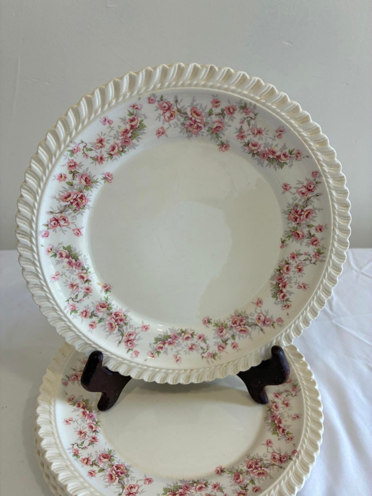 Vintage Harker Bridal Rose 7.25" Plates Set of 4 Royal Gadroon Floral China