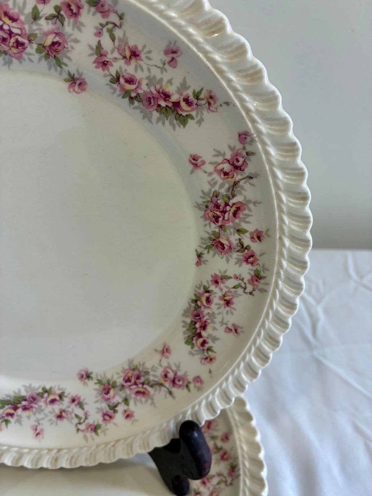Vintage Harker Bridal Rose 7.25" Plates Set of 4 Royal Gadroon Floral China