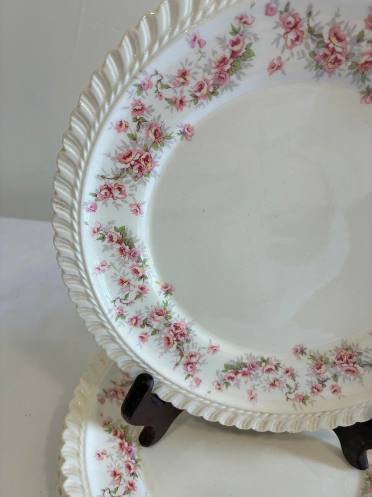Vintage Harker Bridal Rose 7.25" Plates Set of 4 Royal Gadroon Floral China