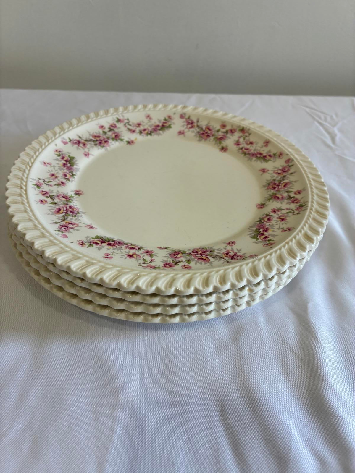 Vintage Harker Bridal Rose 7.25" Plates Set of 4 Royal Gadroon Floral China