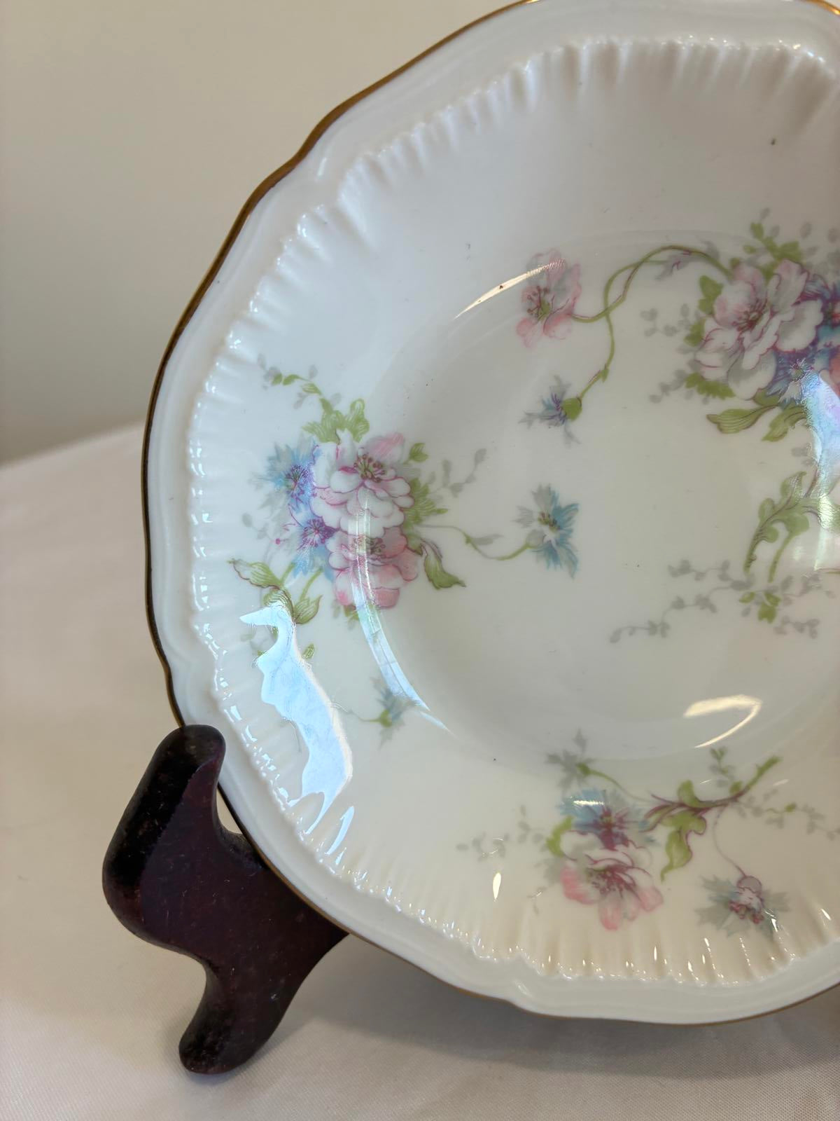 Theodore Haviland Annette Bowls 5" Floral Gold Rim Berry Bowls, Set of 7