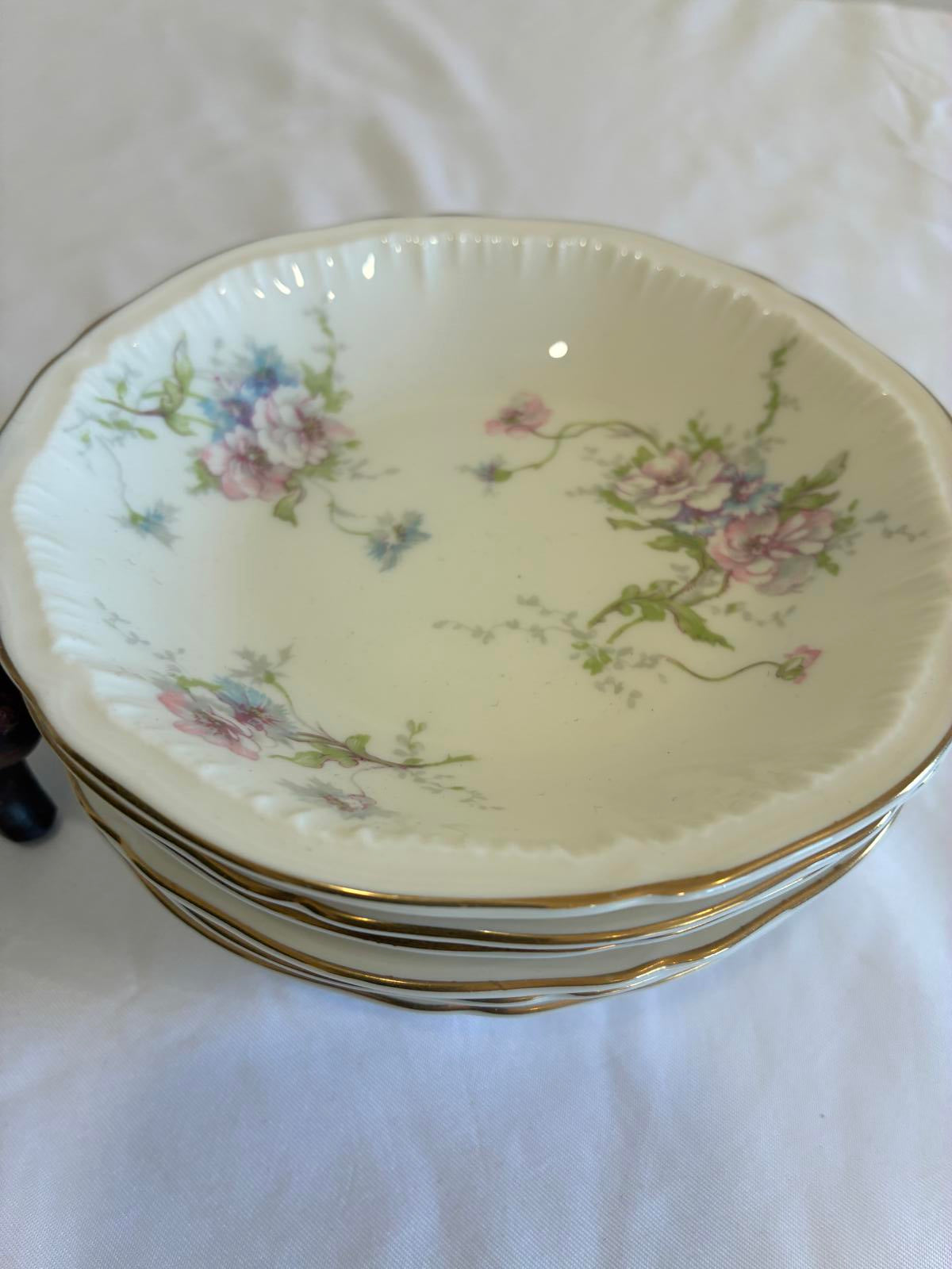 Theodore Haviland Annette Bowls 5" Floral Gold Rim Berry Bowls, Set of 7
