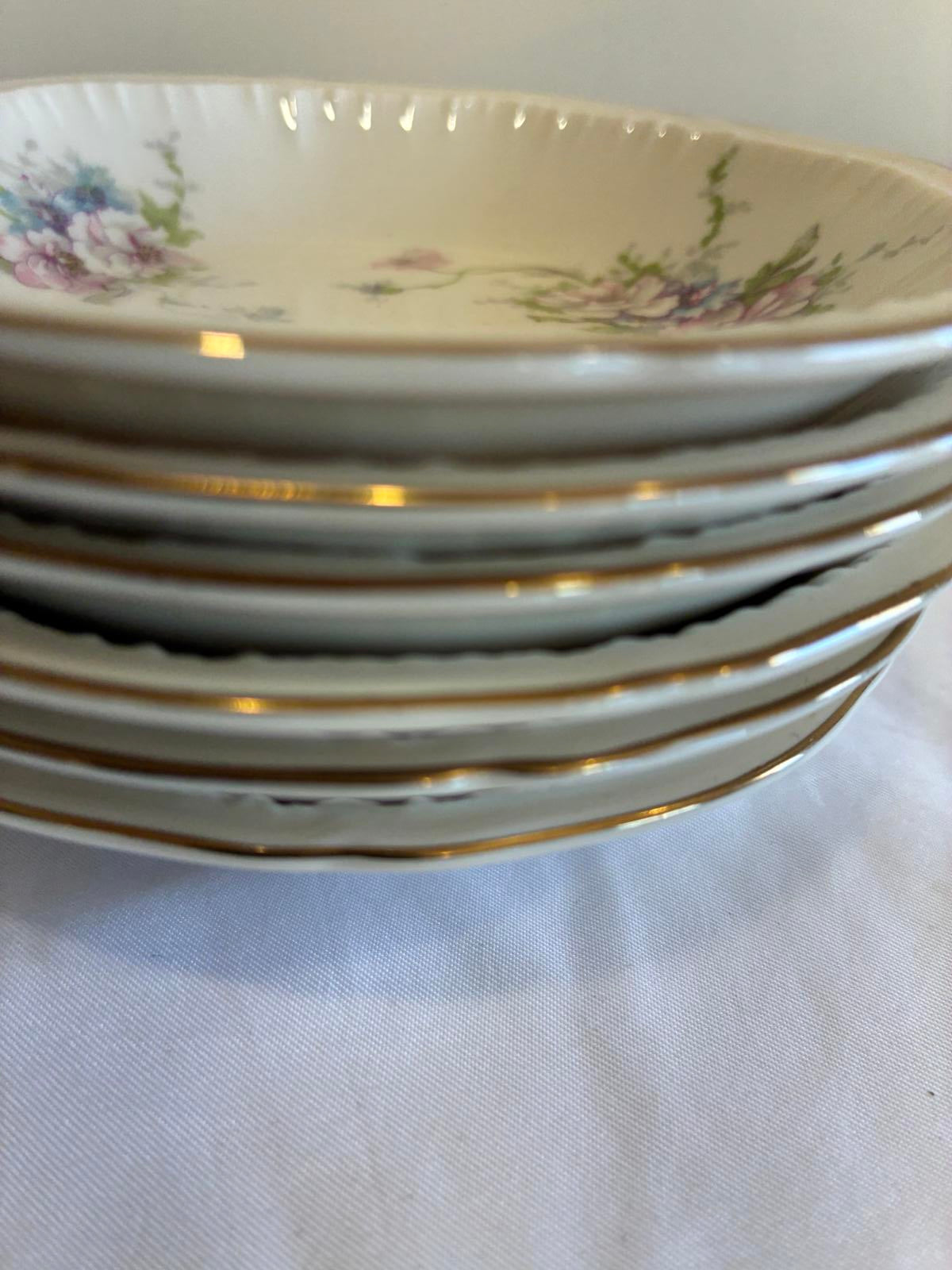 Theodore Haviland Annette Bowls 5" Floral Gold Rim Berry Bowls, Set of 7