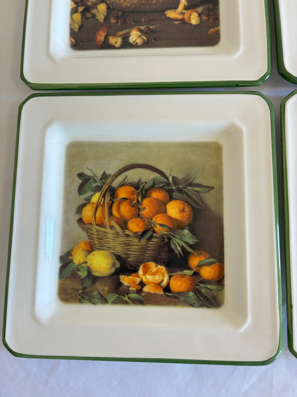 Vintage Brunelli Designs Italy Fruit Plates Square Plates, Set of 4